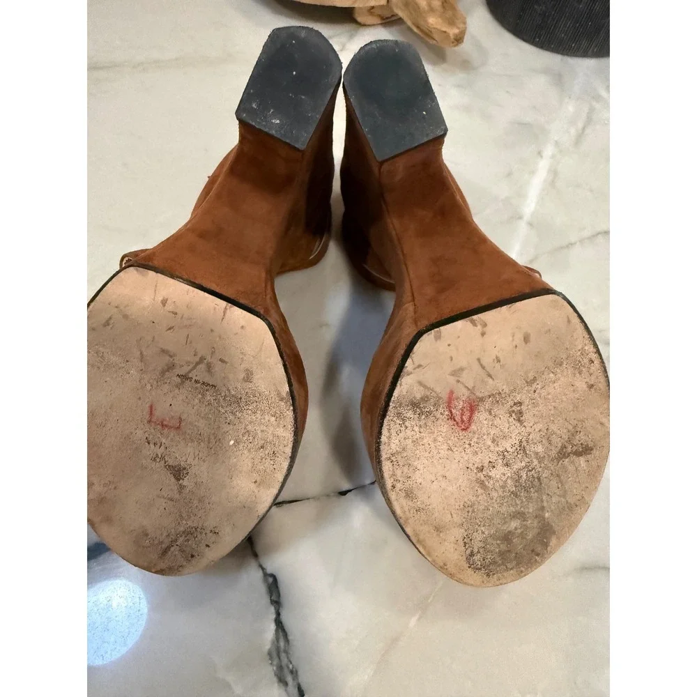 Stuart Weitzman Brown Suede Saucy Platform Wedge Sandals Ankle Strap Heels 9.5 M